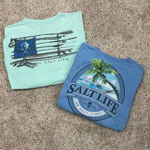 Salt Life Long Sleeve Tees Lot of 2 Blue & Aqua Medium Large